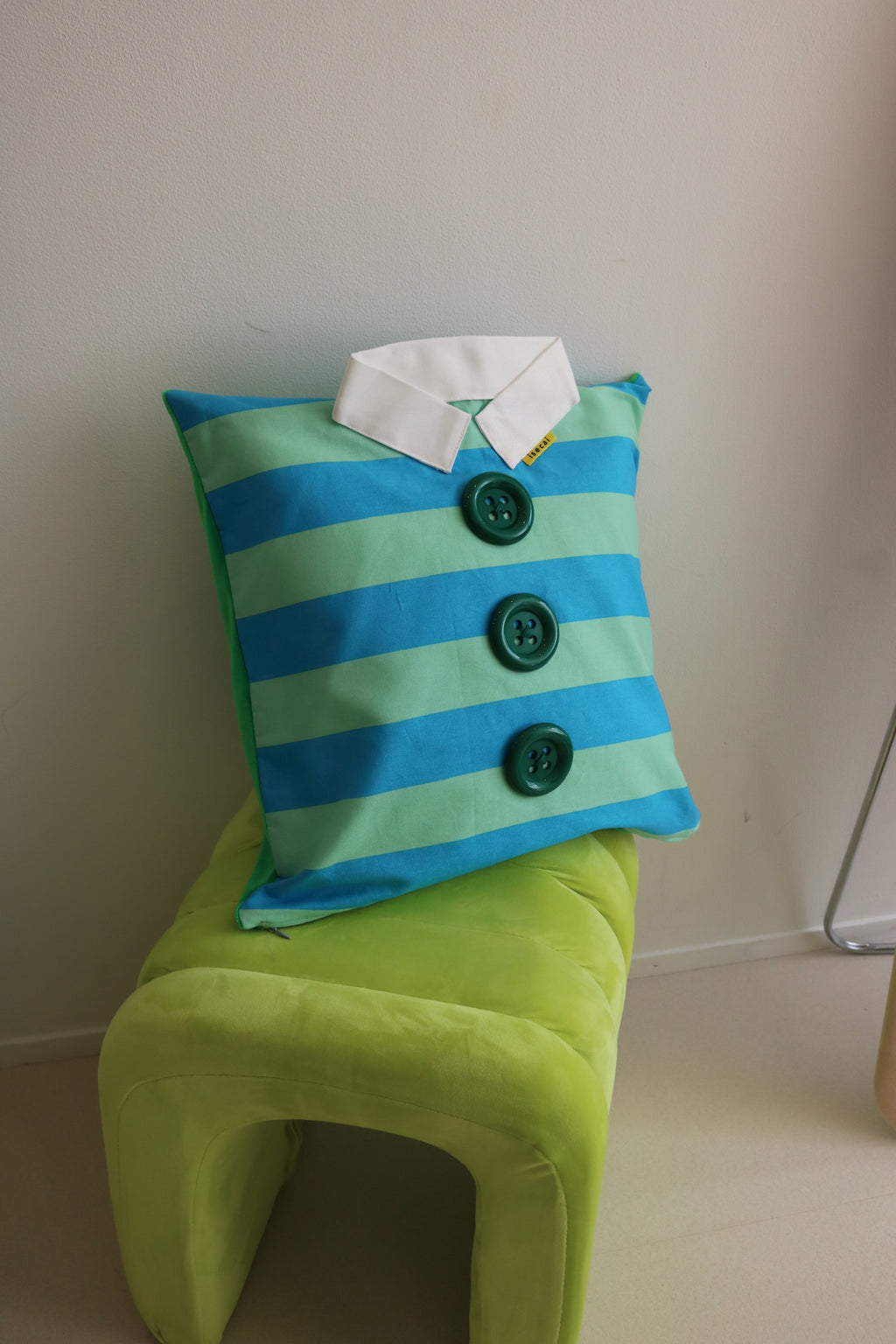 SHIRT CUSHION COVER GREEN&LIGHT BLUE