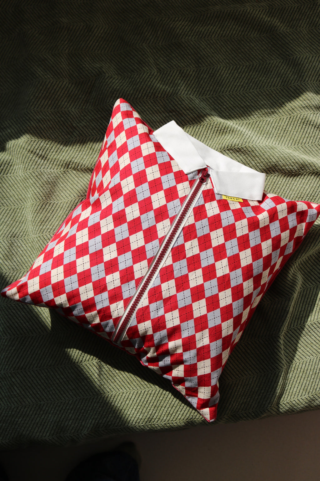 SHIRT CUSHION COVER RED ARGYLE