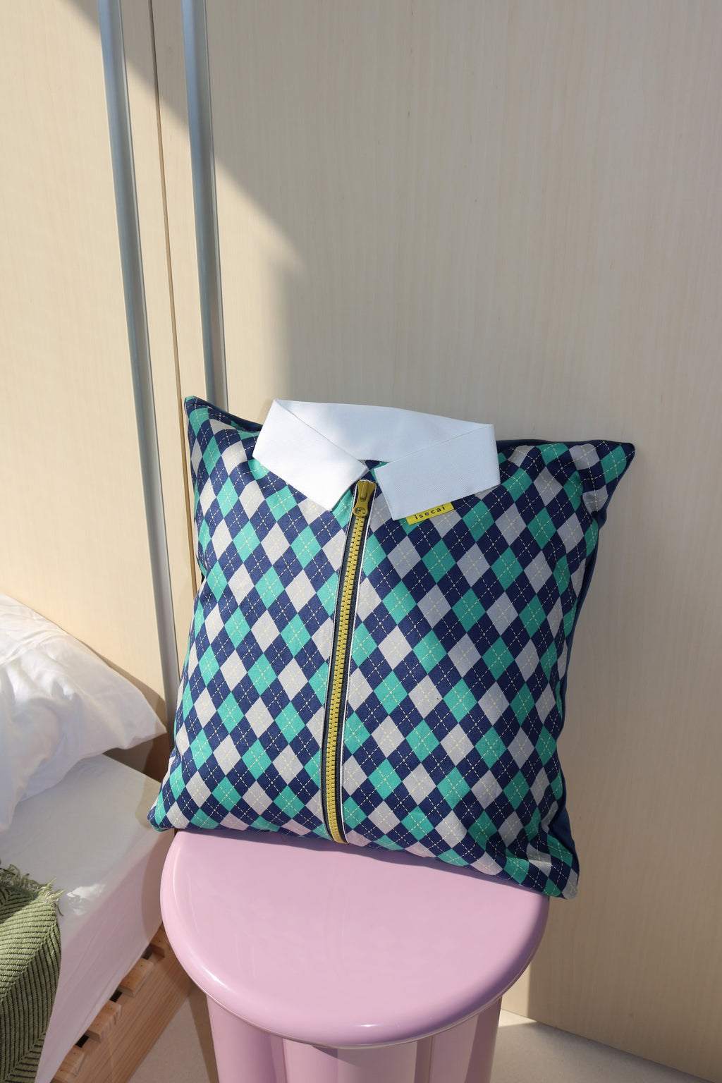 SHIRT CUSHION COVER NAVY ARGYLE