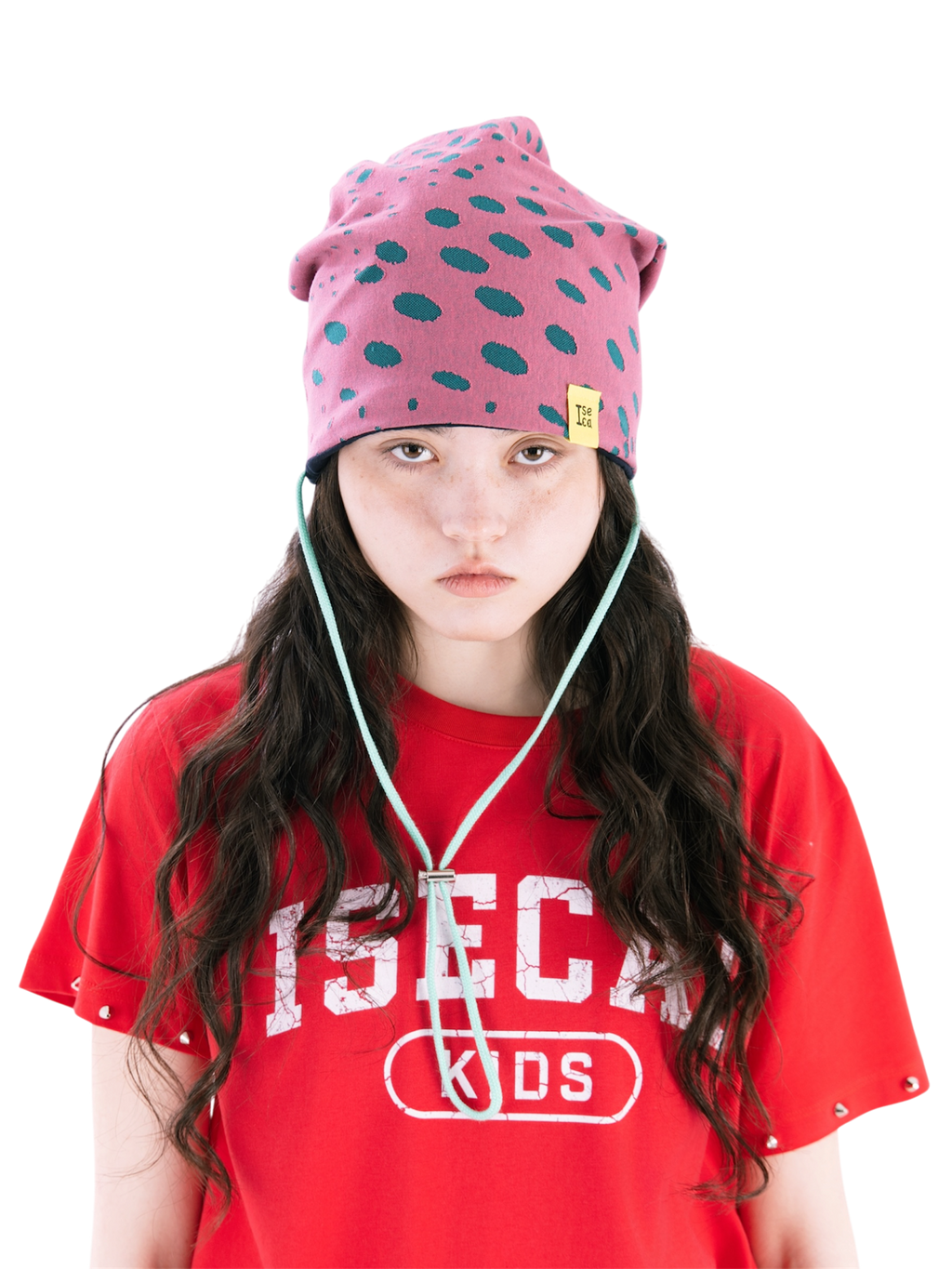 EGG STRING BEANIE  MINT PINK
