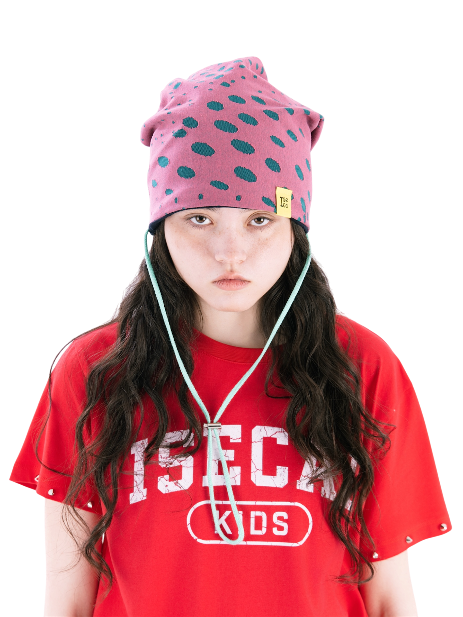 EGG STRING BEANIE  MINT PINK
