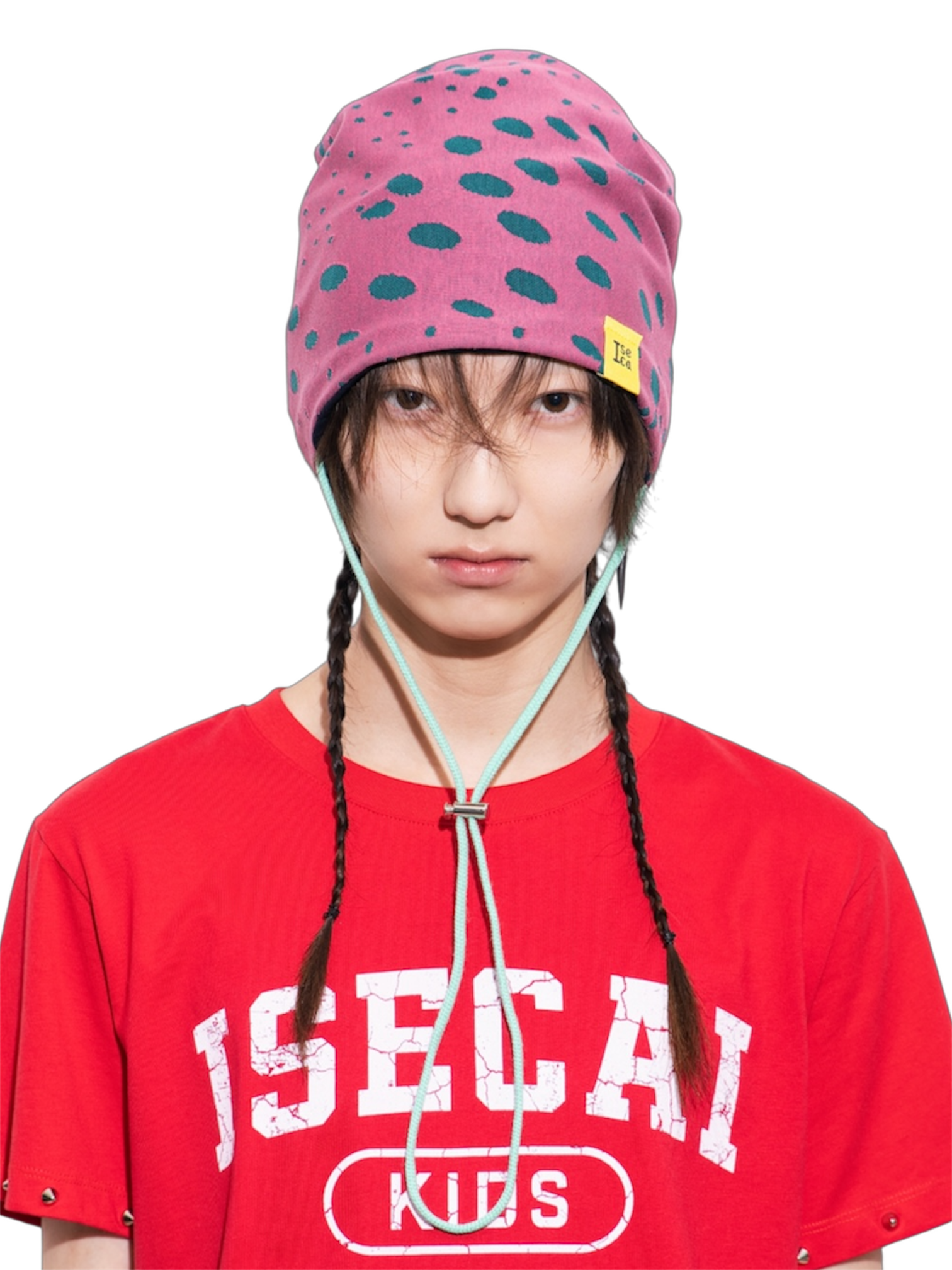 EGG STRING BEANIE  MINT PINK