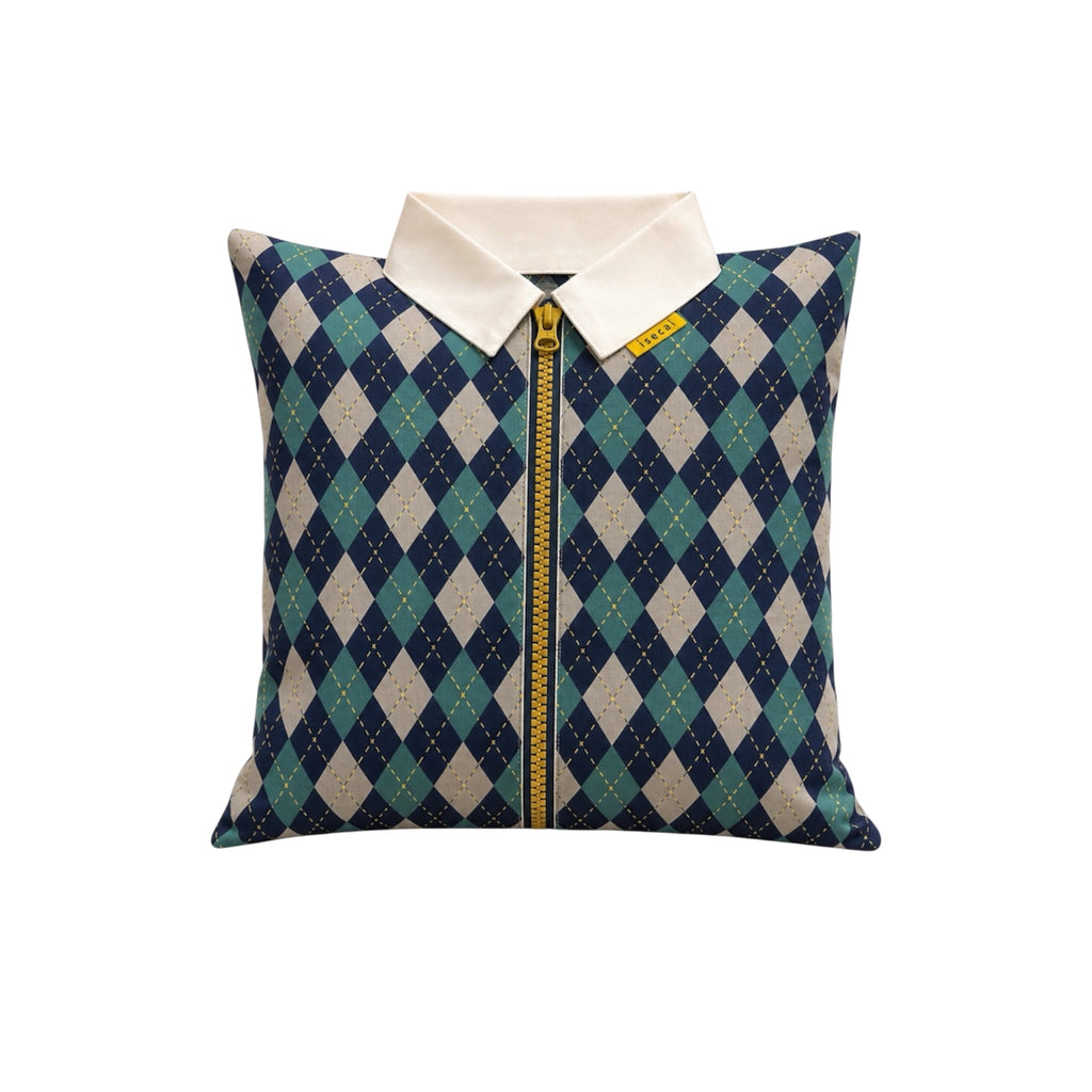 SHIRT CUSHION COVER NAVY ARGYLE