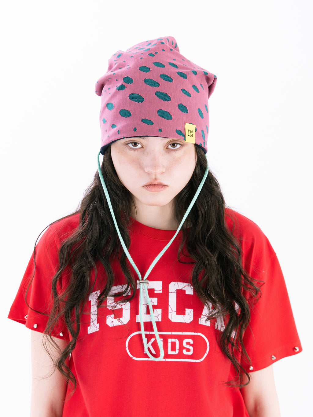 EGG STRING BEANIE  MINT PINK
