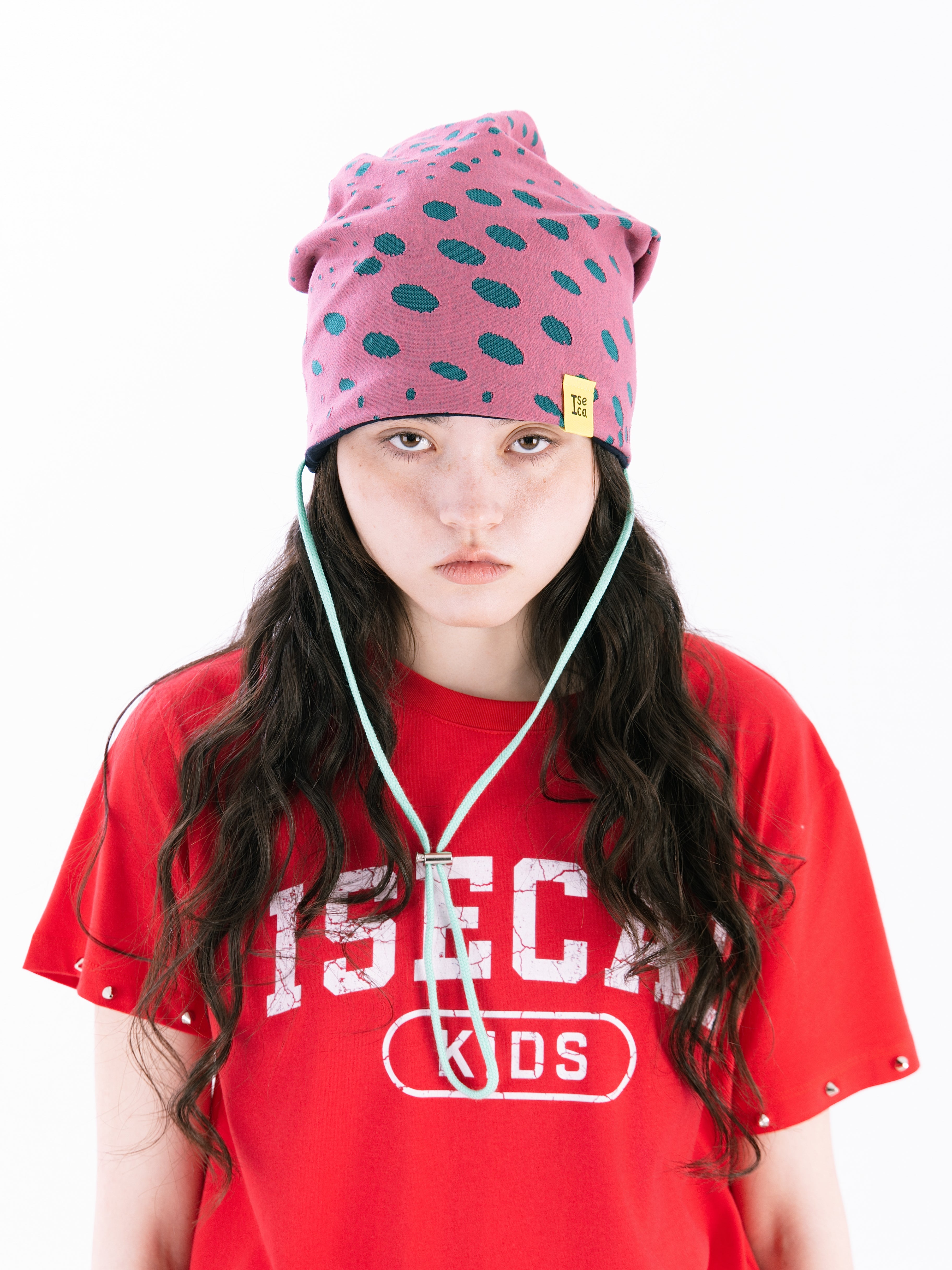 EGG STRING BEANIE  MINT PINK